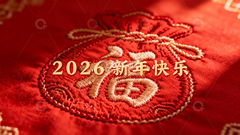 高清大图下载【趣麦麦图】红色刺绣福袋新年祝福