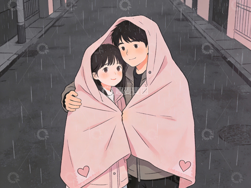 高清大图下载【趣麦麦图】雨中相拥的年轻情侣