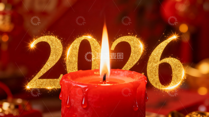 高清大图下载【趣麦麦图】红色蜡烛映衬金色2026新年