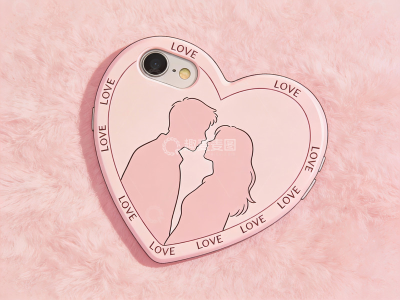 高清大图下载【趣麦麦图】心形手机壳情侣剪影图案
