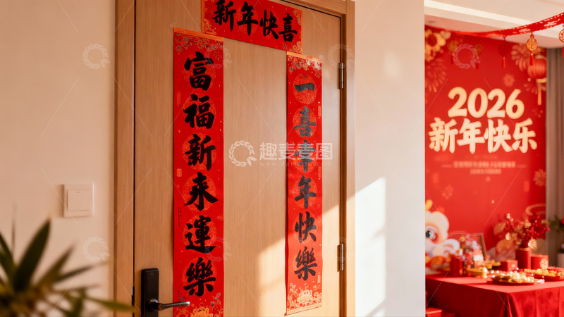 高清大图下载【趣麦麦图】新年装饰门与室内布置
