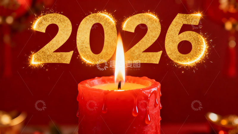 高清大图下载【趣麦麦图】红色蜡烛映衬金色2026新年