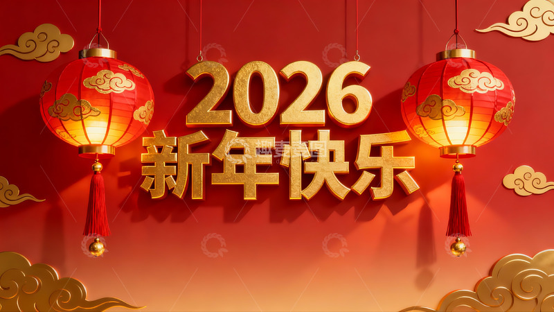 高清大图下载【趣麦麦图】2026新年快乐红灯笼装饰