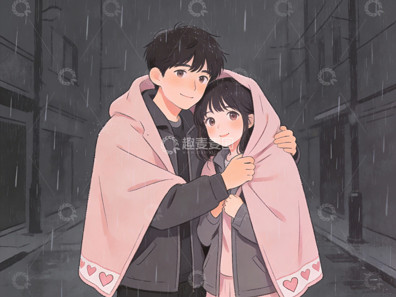 高清大图下载【趣麦麦图】雨中相拥的年轻情侣