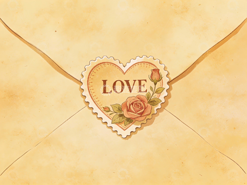 高清大图下载【趣麦麦图】复古信封上的爱心贴纸