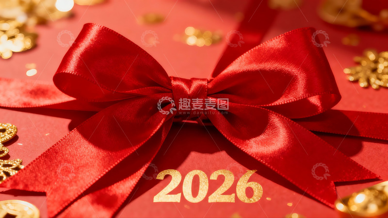 高清大图下载【趣麦麦图】红色蝴蝶结与金色数字2026