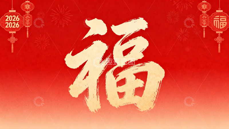 高清大图下载【趣麦麦图】红色背景福字灯笼新年装饰