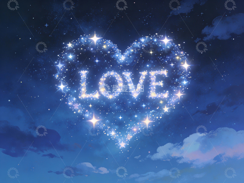 高清大图下载【趣麦麦图】星空心形光斑中的爱字
