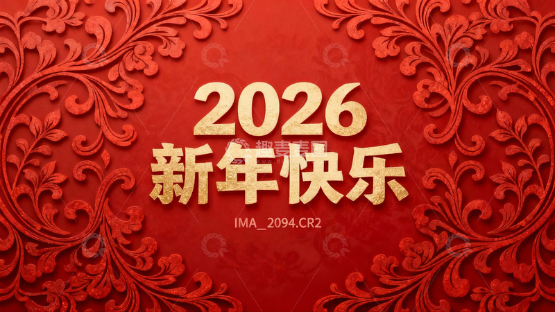 高清大图下载【趣麦麦图】红色背景新年祝福海报