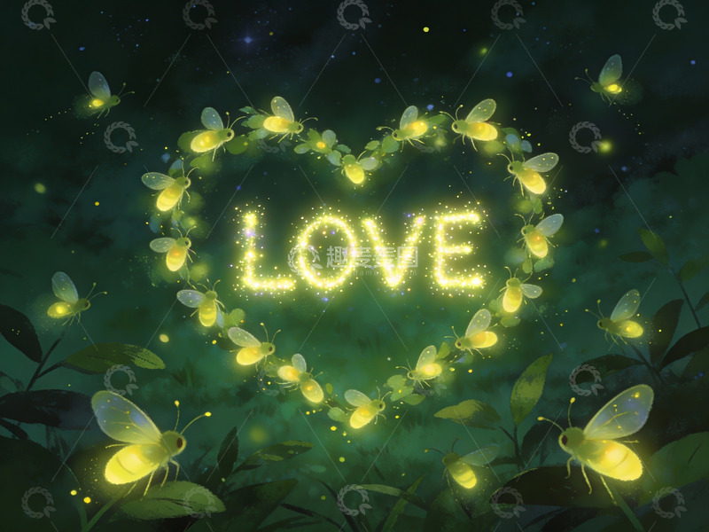 高清大图下载【趣麦麦图】萤火虫环绕爱心发光
