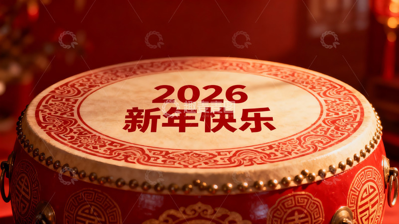 高清大图下载【趣麦麦图】红色大鼓迎新年2026