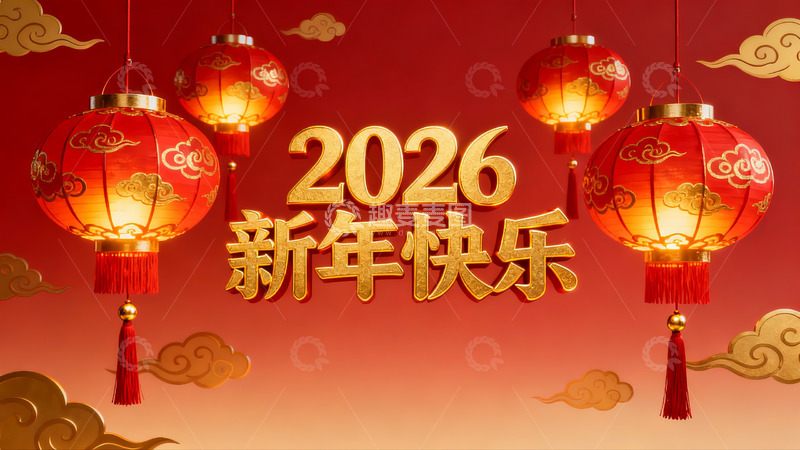 高清大图下载【趣麦麦图】2026新年红灯笼装饰画面