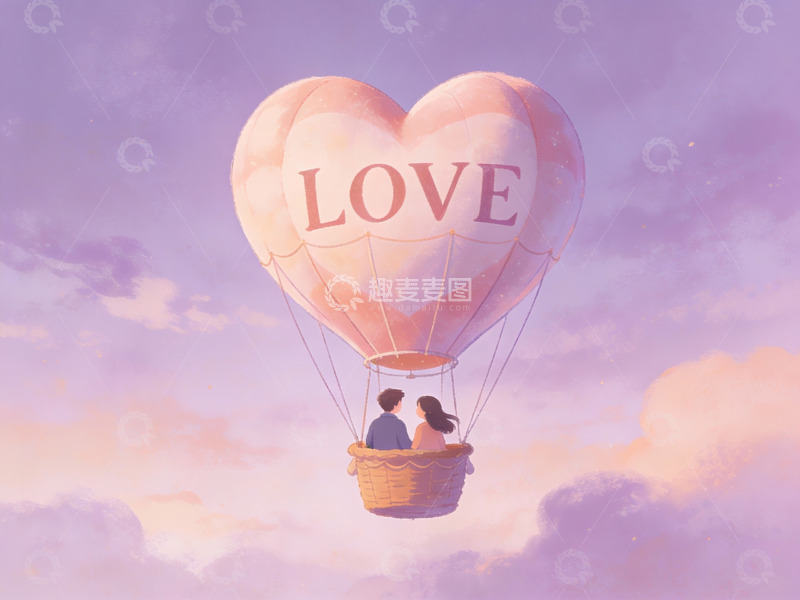 高清大图下载【趣麦麦图】心形热气球上的恋人
