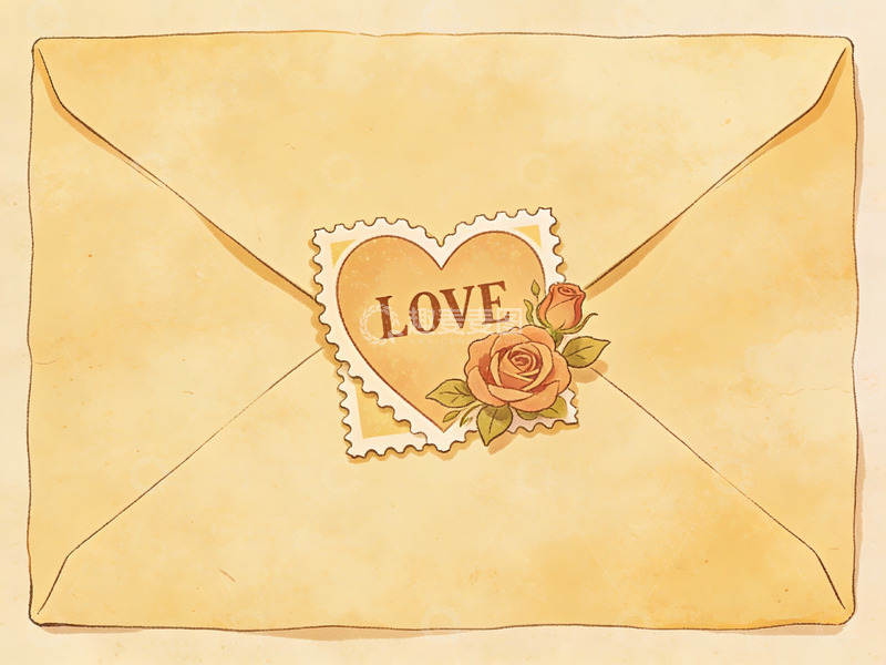 高清大图下载【趣麦麦图】复古信封上的爱心邮票