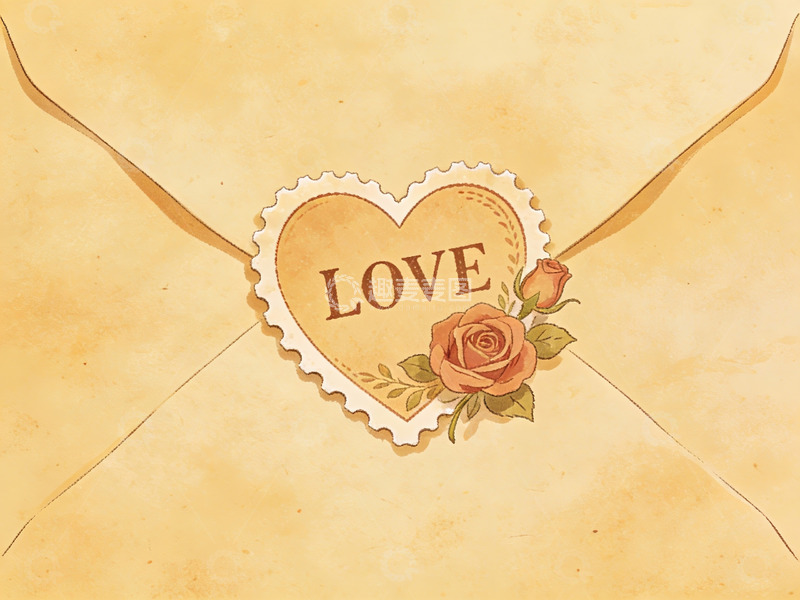 高清大图下载【趣麦麦图】心形信封上的爱情玫瑰