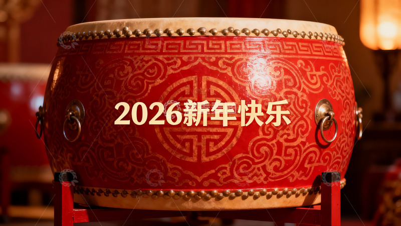 高清大图下载【趣麦麦图】红色鼓面新年祝福图案