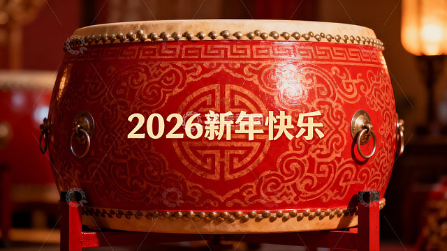红色鼓面新年祝福图案