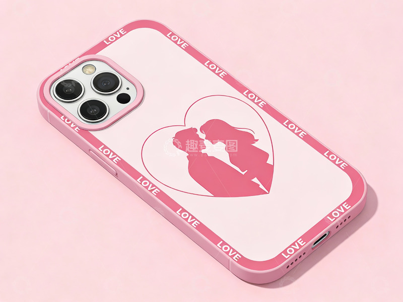 高清大图下载【趣麦麦图】粉色手机壳上的情侣剪影图案