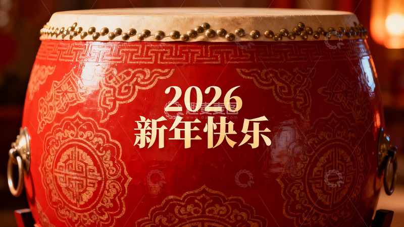 高清大图下载【趣麦麦图】红色鼓面新年祝福图案