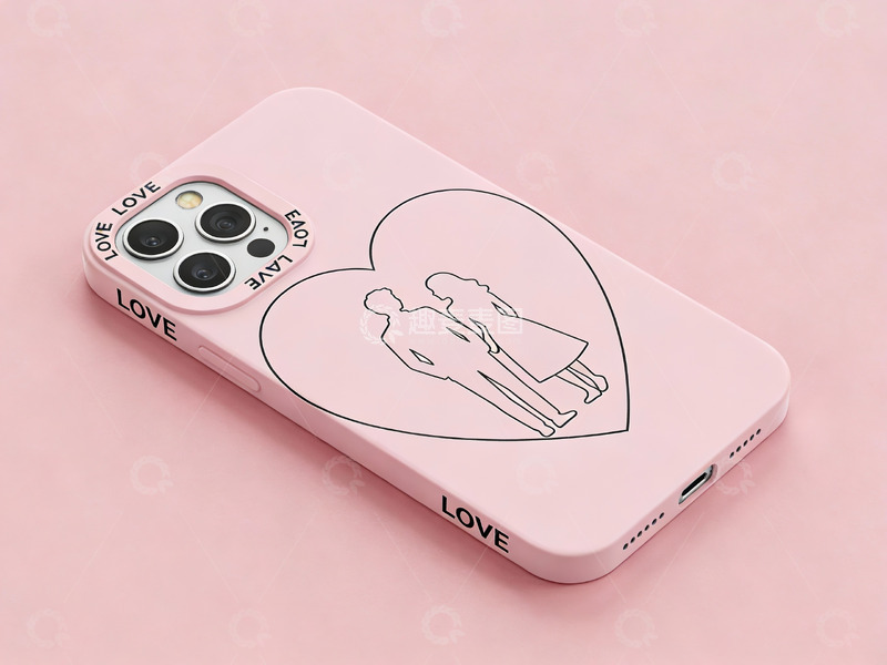 高清大图下载【趣麦麦图】粉色手机壳上的爱心情侣图案