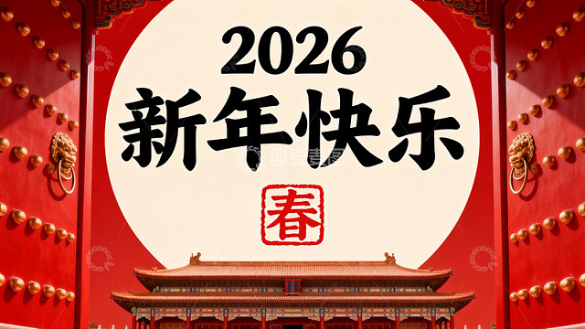 2026新年快乐红色大门