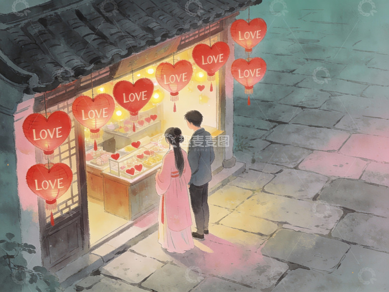 高清大图下载【趣麦麦图】情侣在灯饰店前驻足