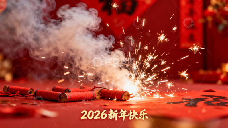 高清大图下载【趣麦麦图】新年烟花绽放喜庆红