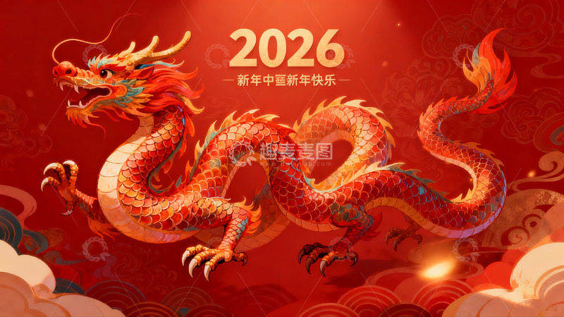 高清大图下载【趣麦麦图】2026龙年红色祥龙图