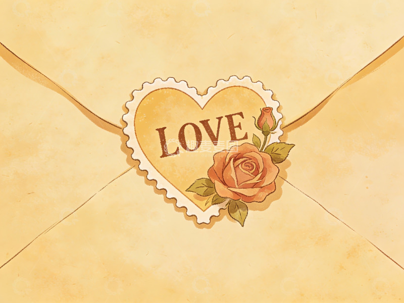 高清大图下载【趣麦麦图】爱心信封上的玫瑰与爱字