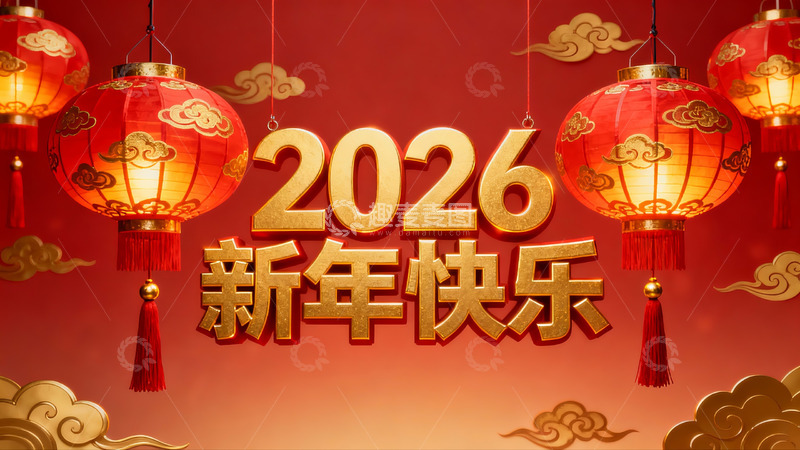 高清大图下载【趣麦麦图】2026新年快乐红灯笼装饰
