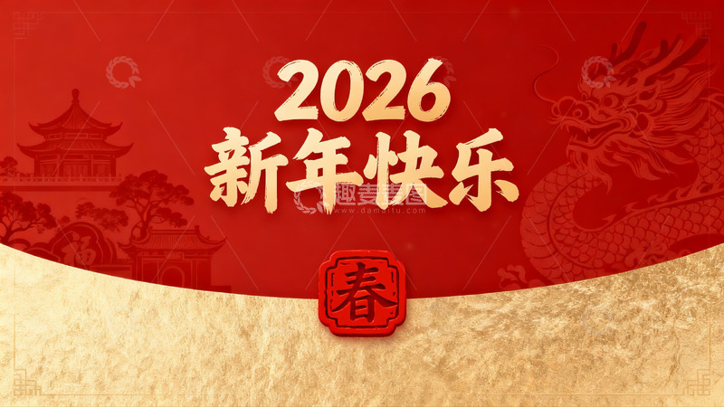 高清大图下载【趣麦麦图】2026新年快乐红色海报