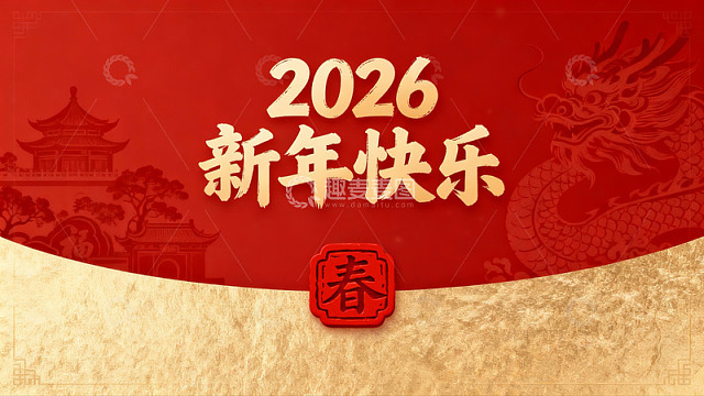2026新年快乐红色海报