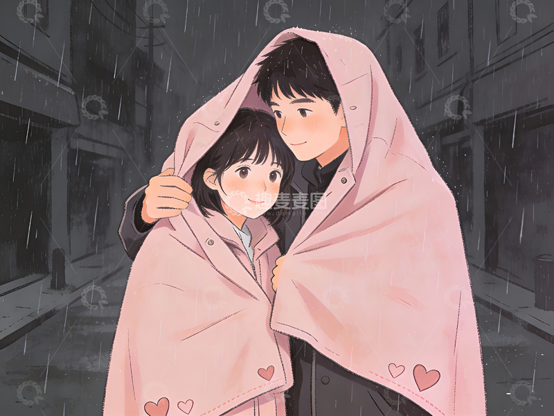 高清大图下载【趣麦麦图】雨中相拥的年轻情侣