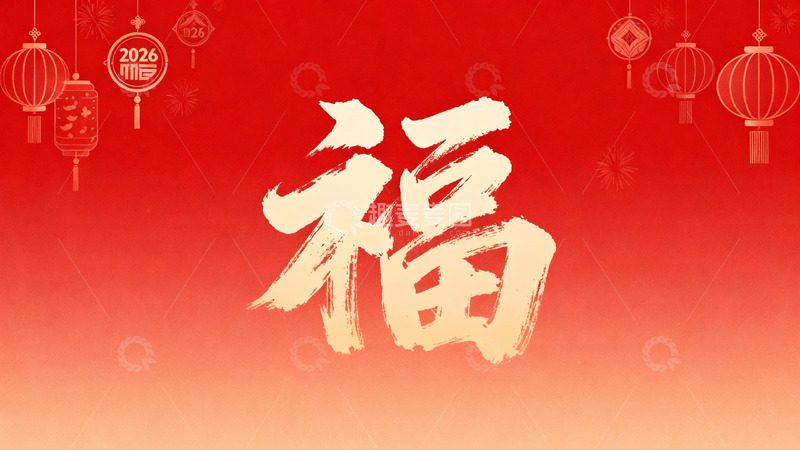 高清大图下载【趣麦麦图】红色背景福字灯笼装饰