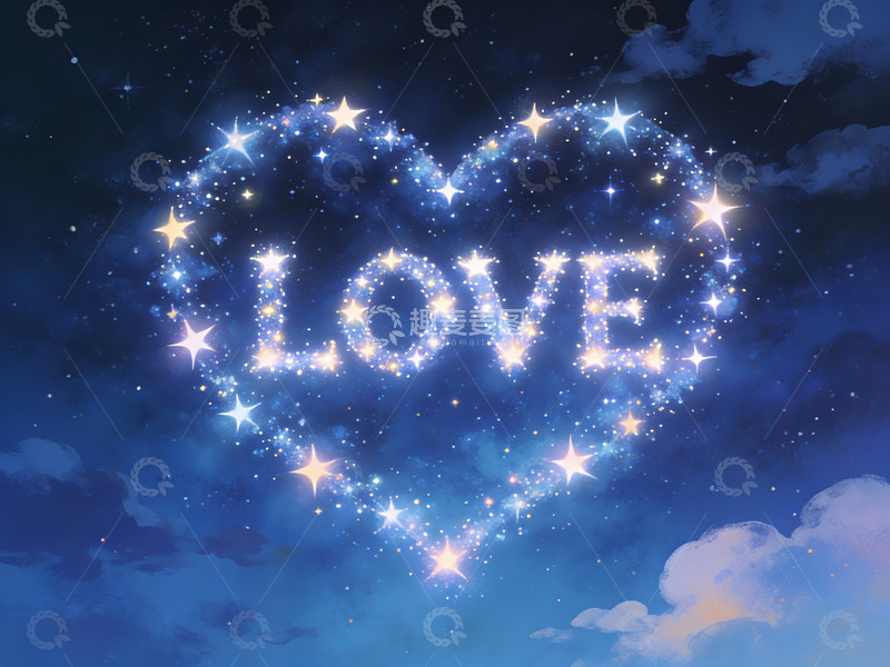 高清大图下载【趣麦麦图】星空心形爱字闪耀