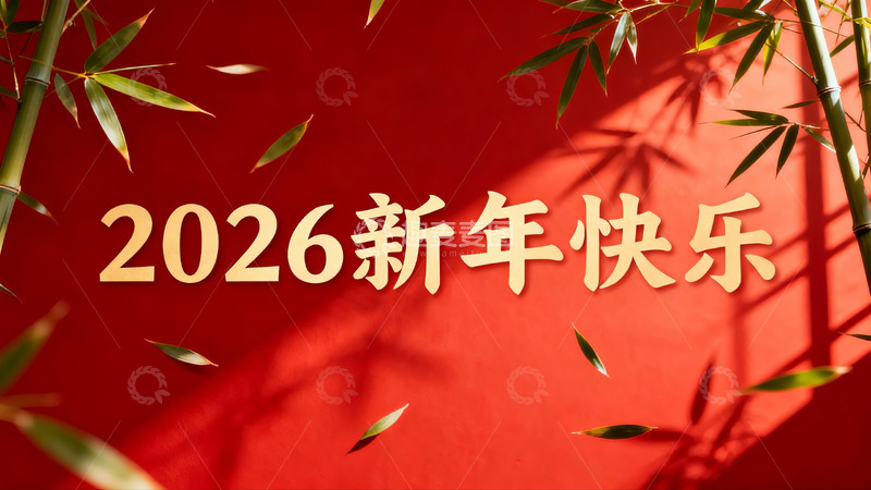 高清大图下载【趣麦麦图】红色背景竹叶新年祝福