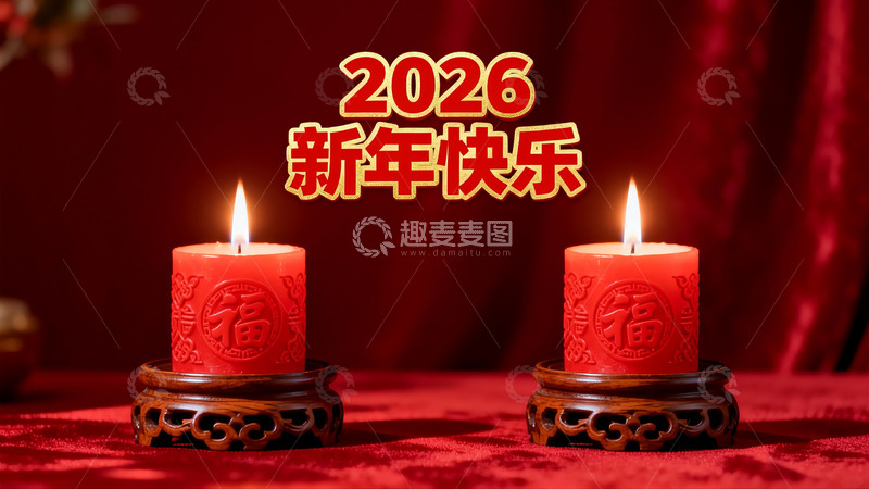 高清大图下载【趣麦麦图】红色蜡烛新年祝福画面