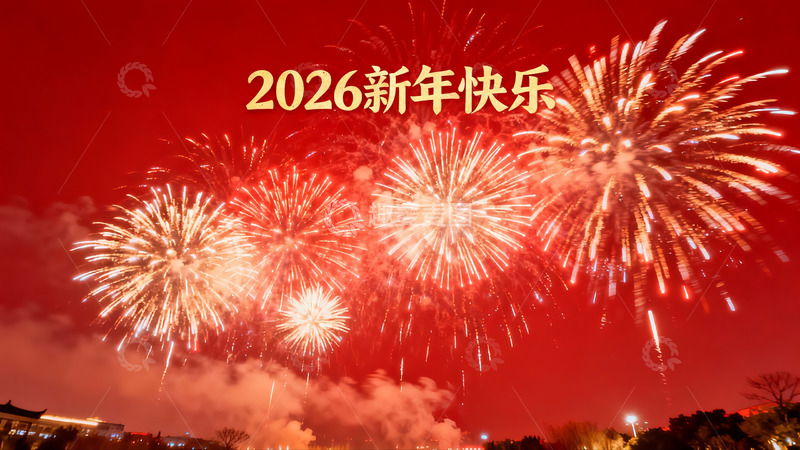 高清大图下载【趣麦麦图】夜空烟花绽放迎新年