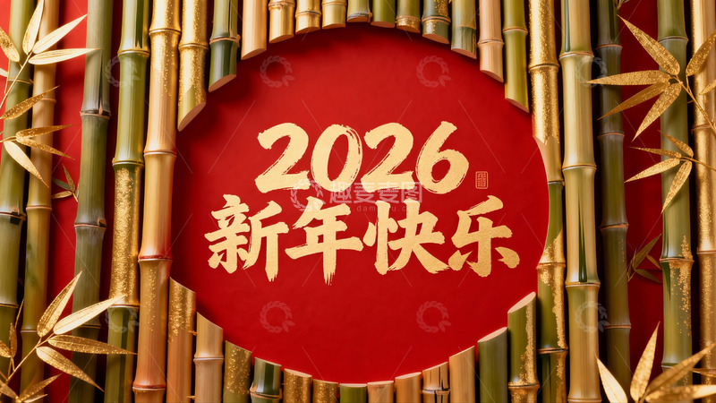 高清大图下载【趣麦麦图】2026新年快乐竹子装饰图