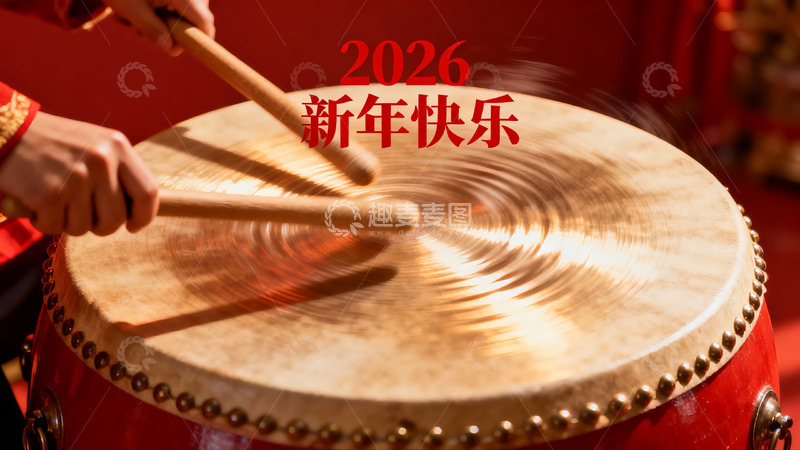 高清大图下载【趣麦麦图】新年击鼓庆祝热闹非凡