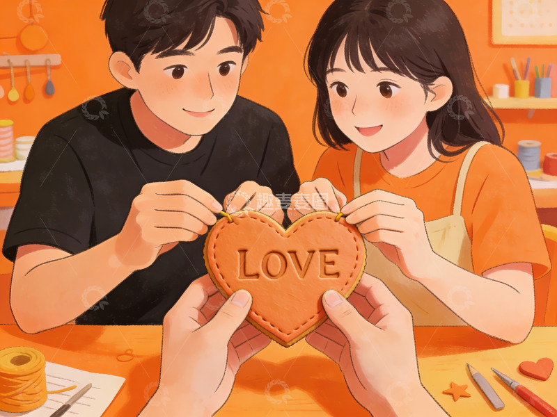 高清大图下载【趣麦麦图】情侣手工制作爱心装饰