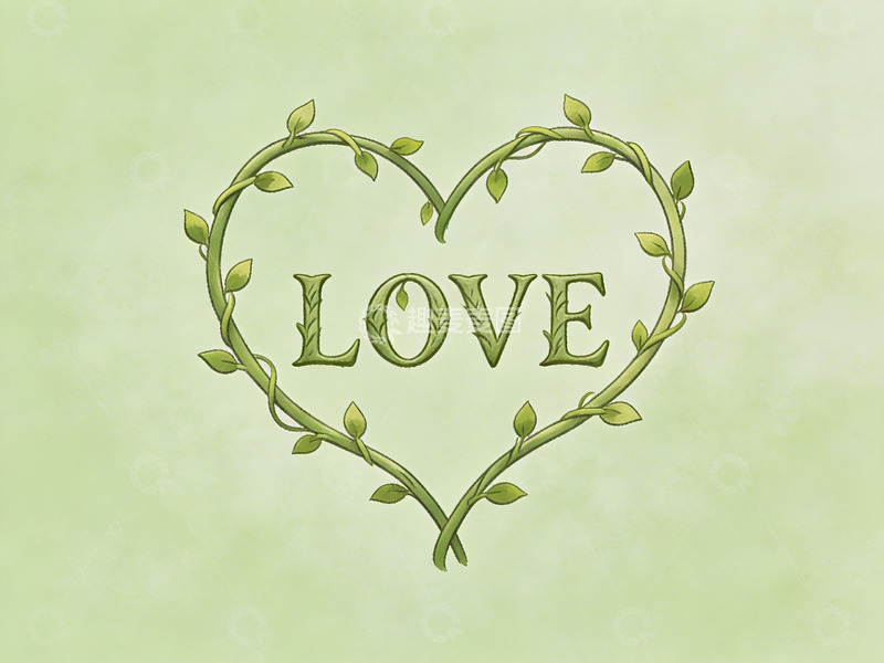 高清大图下载【趣麦麦图】绿叶心形环绕爱字