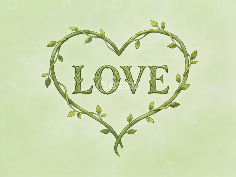 高清大图下载【趣麦麦图】绿叶环绕的心形爱字