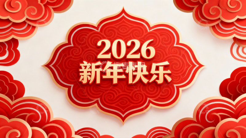 高清大图下载【趣麦麦图】2026新年快乐红色剪纸贺图