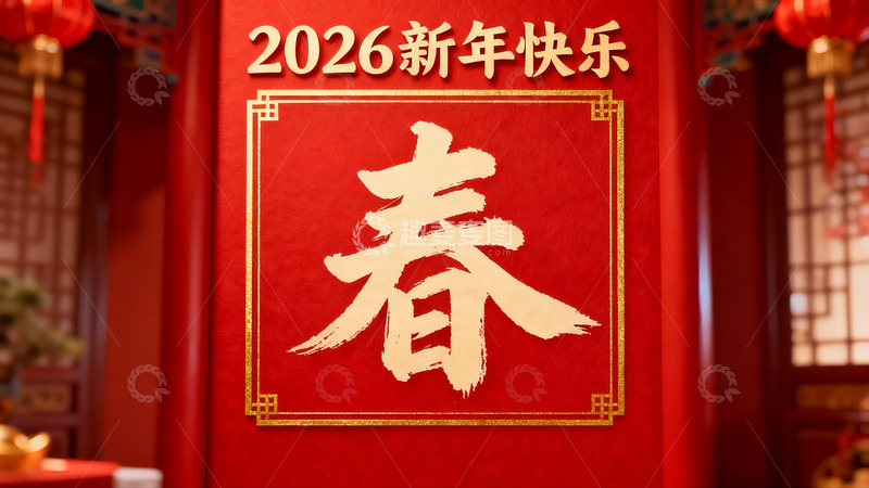 高清大图下载【趣麦麦图】新年红色春字装饰画面