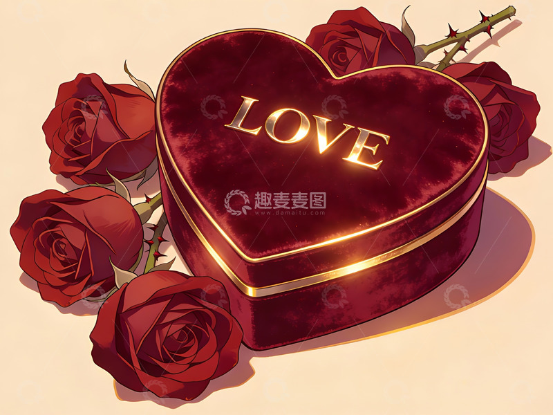 高清大图下载【趣麦麦图】心形礼盒与红玫瑰