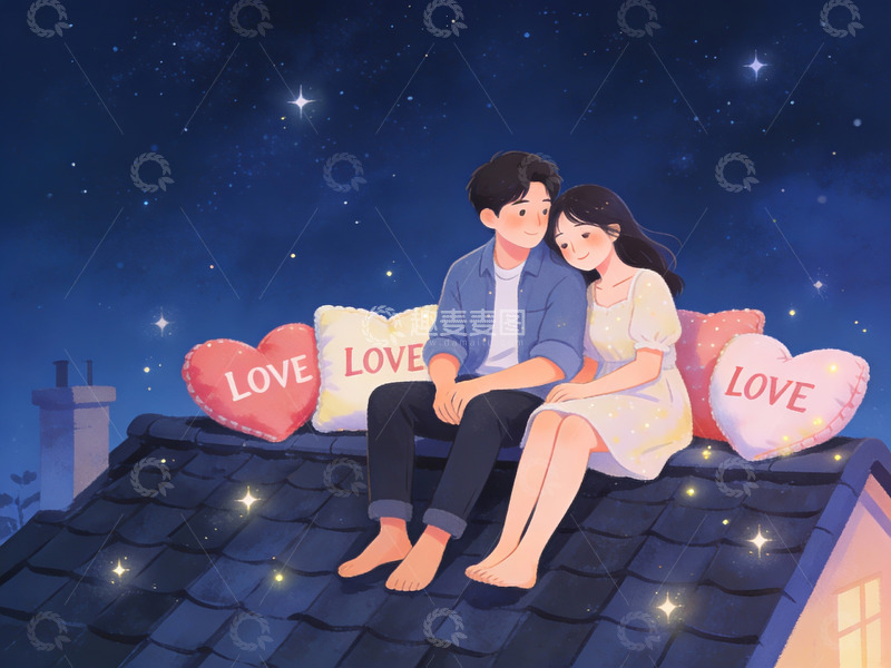高清大图下载【趣麦麦图】情侣屋顶夜景浪漫约会