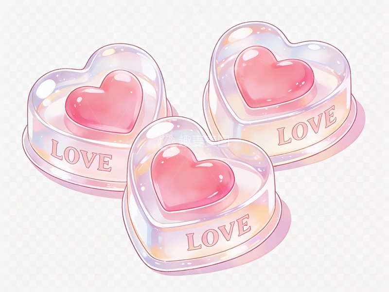 高清大图下载【趣麦麦图】三颗心形透明糖果
