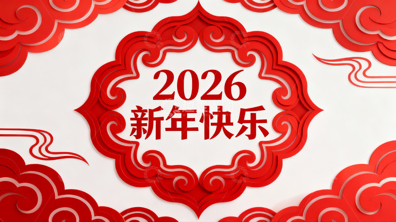 高清大图下载【趣麦麦图】2026新年快乐红色剪纸艺术