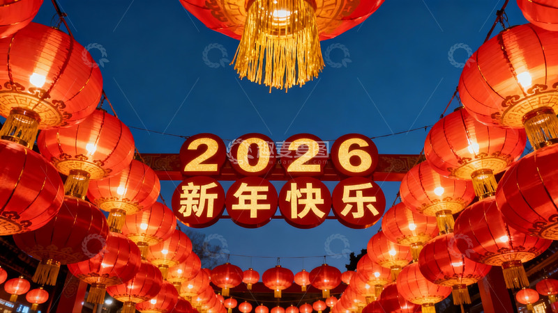 高清大图下载【趣麦麦图】红灯笼挂满夜空迎新年